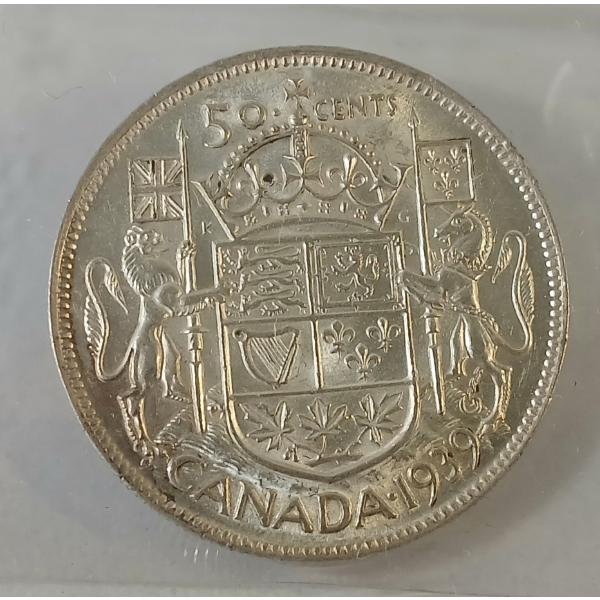 1939 CDN SILVER 50 CENT COIN - ICCS GRADED
