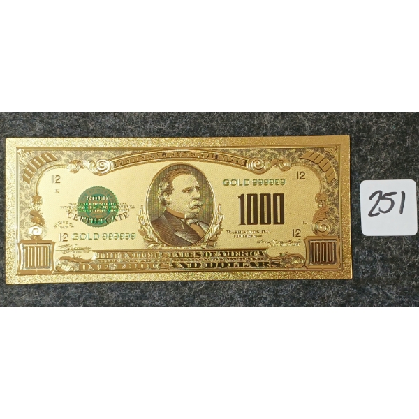 1928 U.S. $1000 BANKNOTE - 24K GOLD LEAF