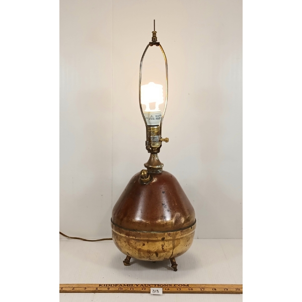 BRASS FOLK ART LAMP W/ HARP SHADE HOLDER