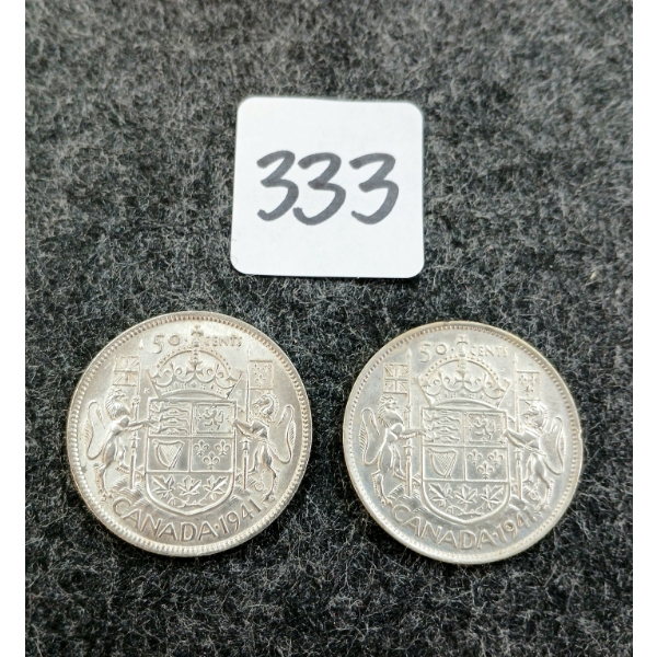 LOT OF 2 - 1941 CDN 50 CENT COINS