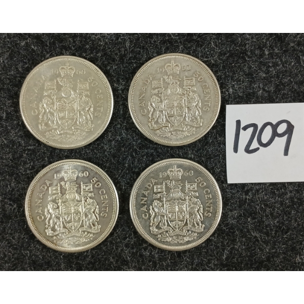 LOT OF 4 - 1960 CDN 50 CENT SILVER COINS