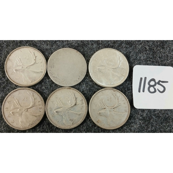 LOT OF 6 - 1961-1968 CDN 25 CENT COINS
