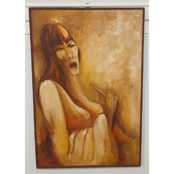 "GIRL VOCALIST" BY NELL LAMARSH (1934-2023) - FRAMED OIL ON BOARD