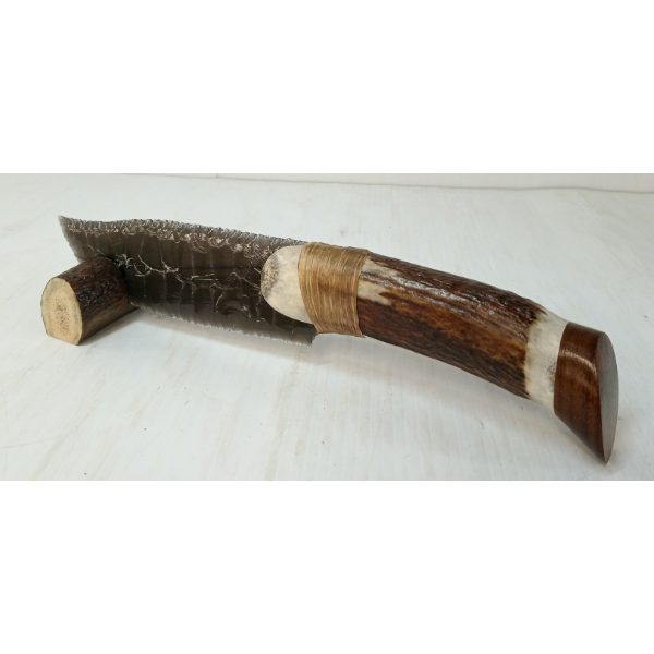 OBSIDIAN KNIFE W/ ANTLER HANDLE & STAND
