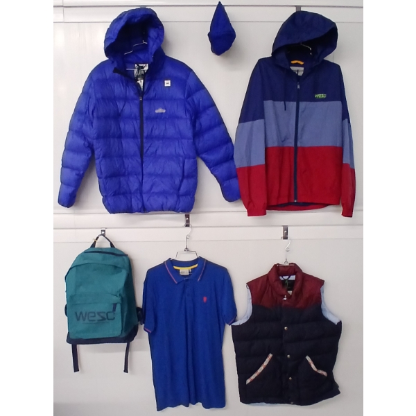 LOT OF 6 - MEN'S MEDIUM JACKETS, HATS, PACK & VEST - FT PENFIELD & WESC 