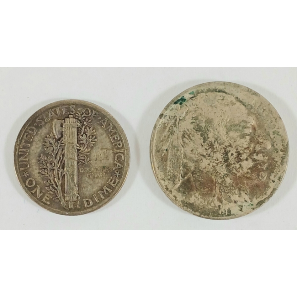 LOT OF 2 - 1913 INDIAN HEAD NICKEL & 1941 U.S. SILVER MERCURY DIME