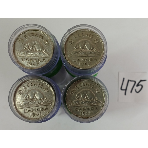 LOT OF 4 - 1940'S CDN 5 CENT ROLLS