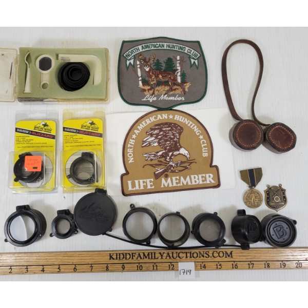 JOB LOT - SCOPE COVERS, SCOPE GUIDE & HUNTING PATCHES ETC