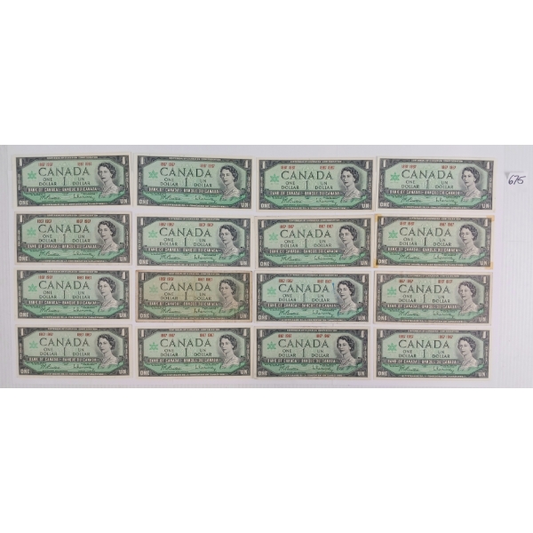 LOT OF 16 - 1967 CDN $1 BANKNOTES - NO SERIAL NO'S.