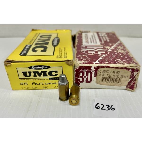 AMMO / BRASS: APPROX 30X LIVE & 49X BRASS .45 ACP - SWC RELOADS