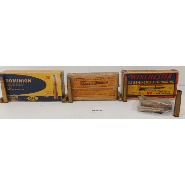 AMMO / BRASS: 33X MIXED .32 REM - 165 & 170GR - KKSP & SP LIVE / 9X BRASS