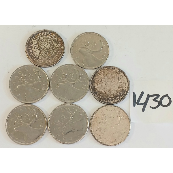 LOT OF 8 - 1963-1969 CDN 25 CENT COINS