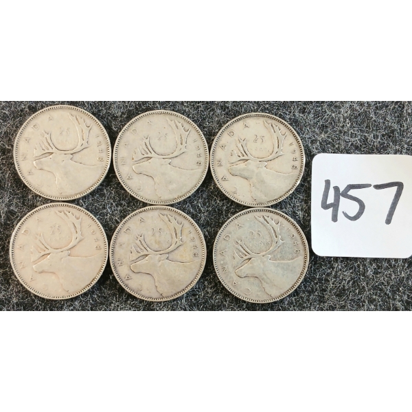 LOT OF 6 - 1948 CDN 25 CENT COINS