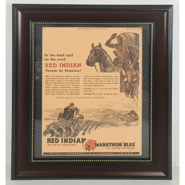 FRAMED RED INDIAN MARATHON "BLUE" PAPER ADVERTISEMENT