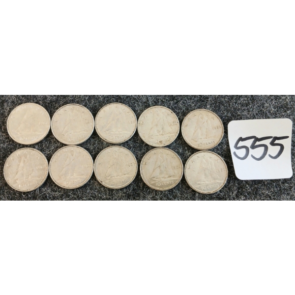 LOT OF 10 - 1960-1968 CDN 10 CENT COINS