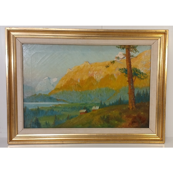 MOUNTAIN VIEW BY GEORGE BARCLAY WISHART (1873 - 1937) - FRAMED OIL ON CANVAS