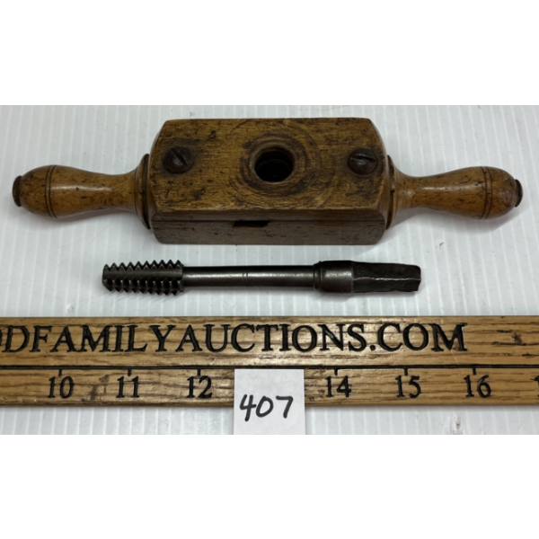 ENGLISH VICTORIAN STEEL / BEECH SCREW BOX & TAP 