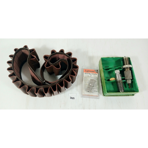 LOT OF 3 - CARTRIDGE BELT, LYMAN .223 REM CASE & RCBS .270 DIE SET