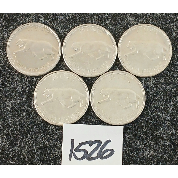 LOT OF 5 - 1967 CDN 25 CENT SILVER COINS