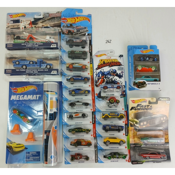 LOT OF 22 - HOTWHEELS MEGAMAT & CARS - INCL BONE SHAKER, FAST & FURIOUS, '69 MUSTANG, ETC
