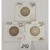Image 1 : LOT OF 3 - CDN 25 CENT SILVER PCS - INCL 1920, 1929 & 1935
