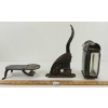 Image 2 : LOT OF 3 - CAST STAMP PRESS, SLIDE RINGING TABLE & RAILWAY LANTERN