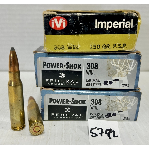 AMMO: 56X LIVE & 4X BRASS FED & IVI .308 WIN - 150 GR SP
