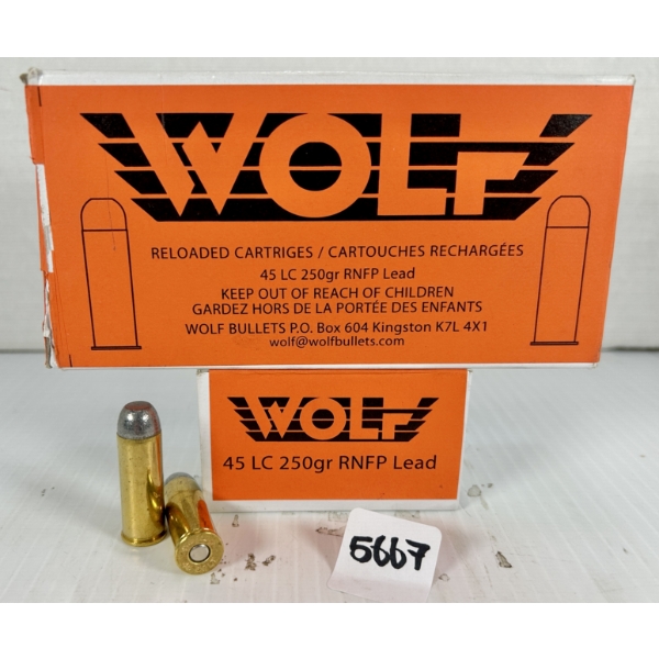 AMMO: 100X WOLF .45 COLT - 250 GR LEAD RNFP