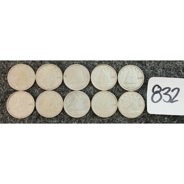 LOT OF 10 - 1946-1964 CDN 10 CENT COINS