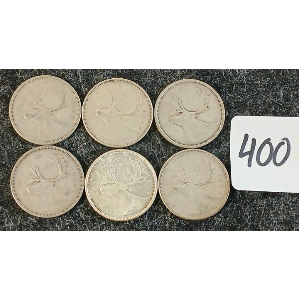 LOT OF 6 - 1953-1966 CDN 25 CENT COINS