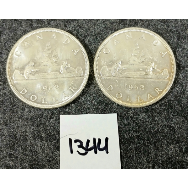 LOT OF 2 - 1962 CDN SILVER DOLLARS - VOYAGEUR
