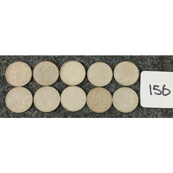 LOT OF 10 - 1968 CDN 10 CENT COINS