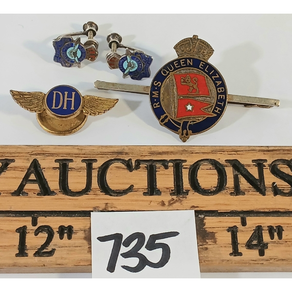 LOT OF 3 - CDN AIR FORCE, QUEEN ELIZABETH & DH PINS & SCREW EARRINGS