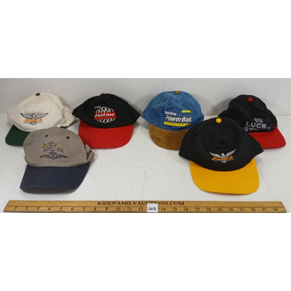 LOT OF 6 - MISC FISHING CAPS - INCL BERKLEY & FETE DE LA PECHE
