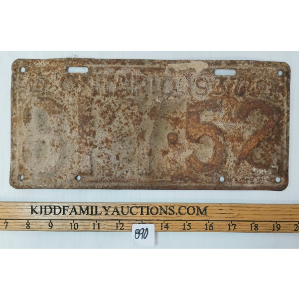 1937 ONTARIO LICENSE PLATE