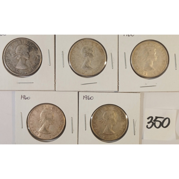 LOT OF 5 - 1960 CDN SILVER HALF DOLLARS