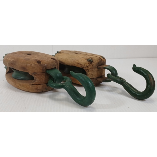 LOT OF 2 - ANTIQUE WOOD PULLEYS