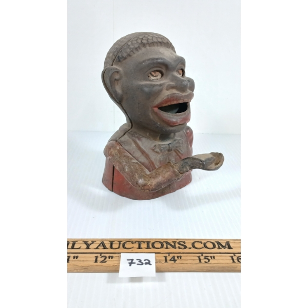 BLACK AMERICANA CAST IRON MECHANICAL COIN BANK 