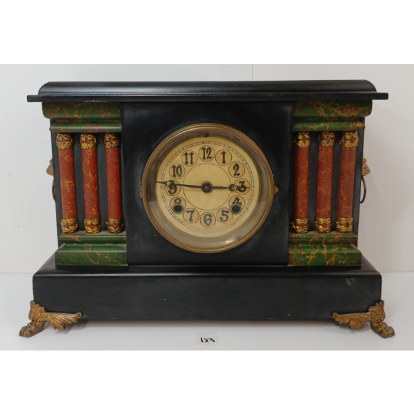 1900 NEW HAVEN 8 DAY BLACK MANTEL CLOCK