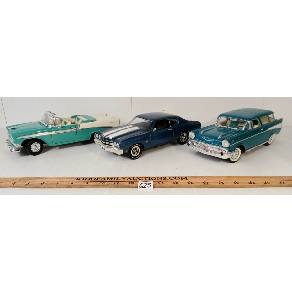 LOT OF 3 - ERTL & ROAD TOUGH DIECAST MODELS - 1956 BEL-AIR - 1957 NOMAD & 1970 CHEVELLE