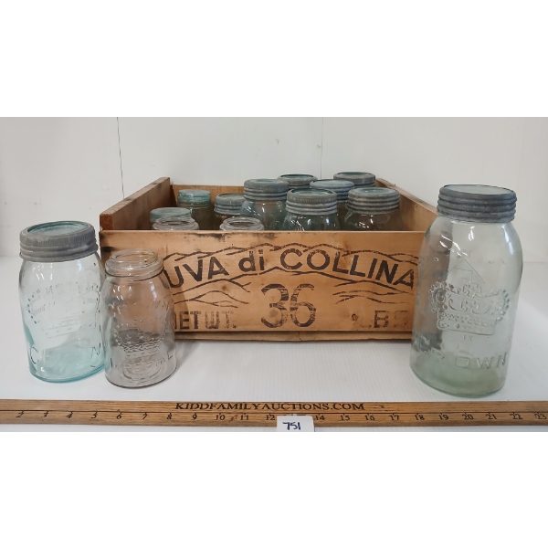 LOT OF 15 - CROWN CANNING JARS & UVA DI COLLINA CRATE