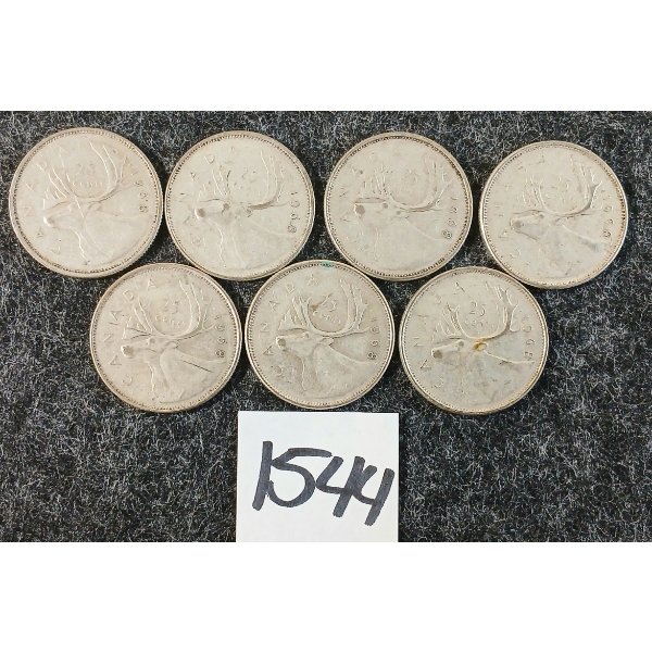 LOT OF 7 - 1968 CDN 25 CENT SILVER COINS