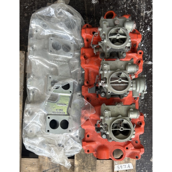 JOB LOT - GM 348 ENGINE - TRI POWER INTAKE MANIFOLDS & CARBURATORS 