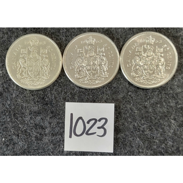 LOT OF 3 - 1963 CDN 50 CENT SILVER COINS
