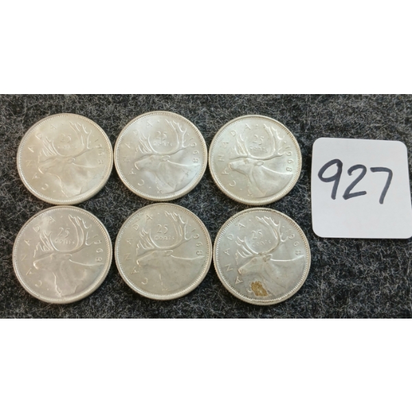 LOT OF 6 - 1968 CDN 25 CENT COINS