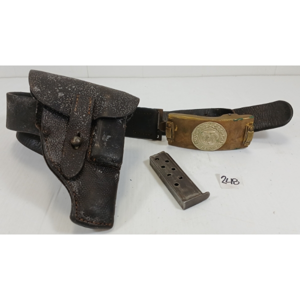 LOT OF 2 - WWI IMPERIAL GERMAN BELT BUCKLE W/ PISTOL HOLSTER & MAG - PAL REQUIRED