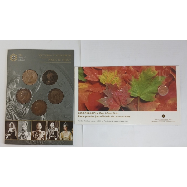 LOT OF 2 - RCM CENT SETS - INCL VICTORIA TO ELIZABETH PENNY BY PENNY & 2005 OFFICIAL FIRST DAY