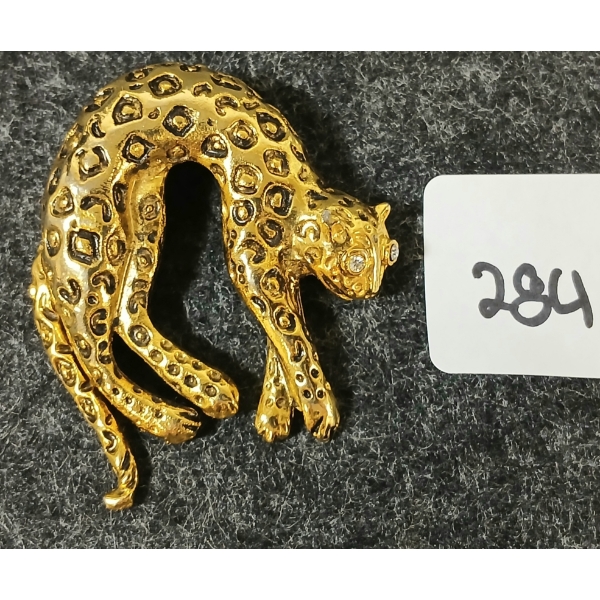 LEOPARD GOLD TONED & RHINESTONE BROOCH