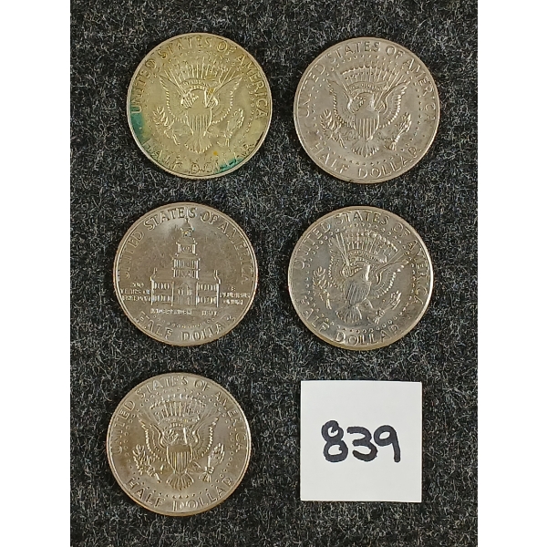 LOT OF 5 - 1968-1980 U.S. HALF DOLLAR COINS 