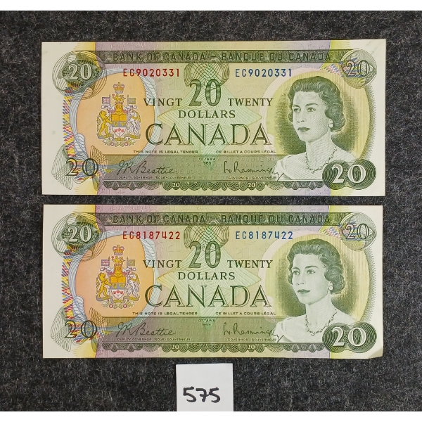LOT OF 2 - 1969 CDN $20 BANKNOTES 